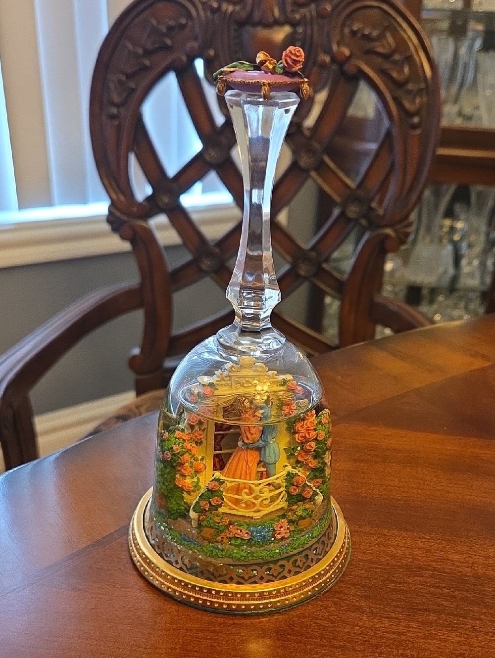 Glass Beauty And The Beast with Orange and Green Floral Scene
